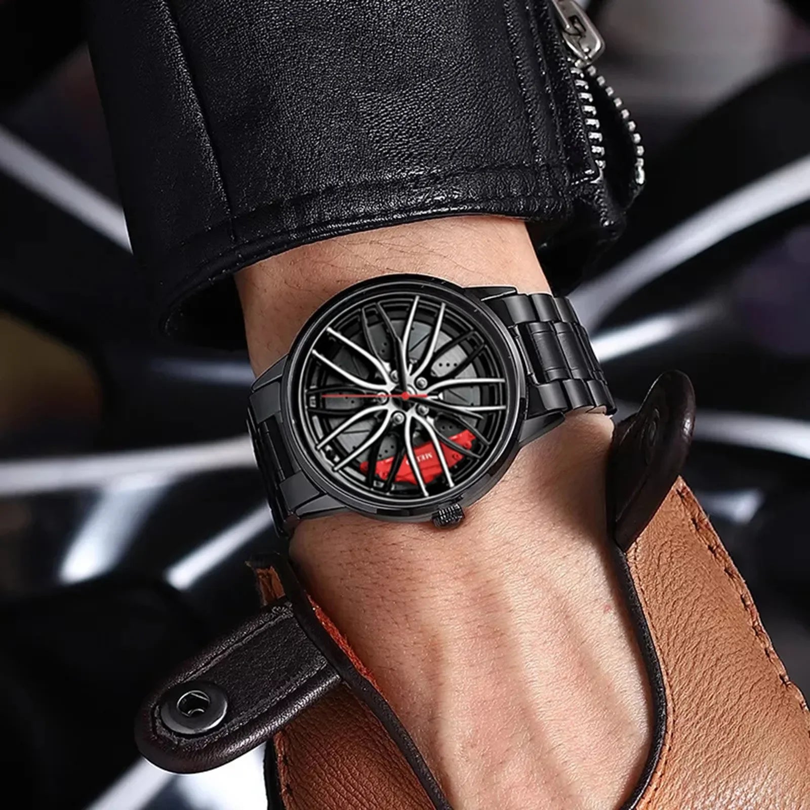 Montre de Sport Automobile Unisexe en Acier Inoxydable – Style Jante de Voiture