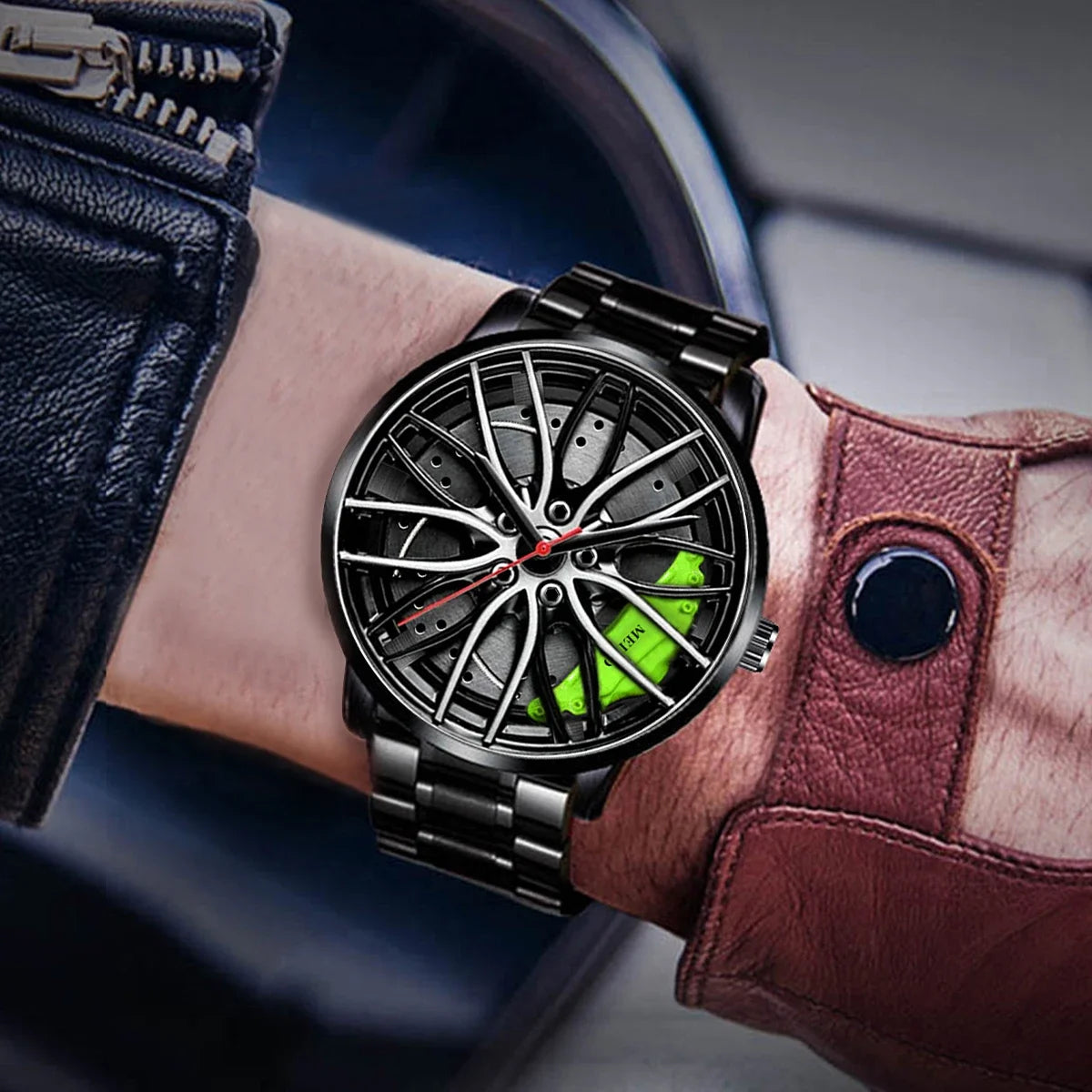 Montre de Sport Automobile Unisexe en Acier Inoxydable – Style Jante de Voiture