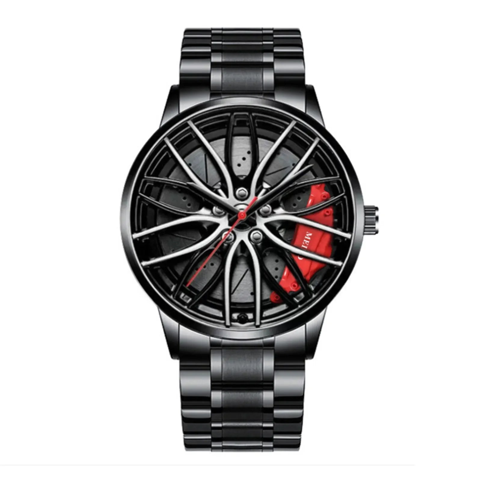 Montre de Sport Automobile Unisexe en Acier Inoxydable – Style Jante de Voiture