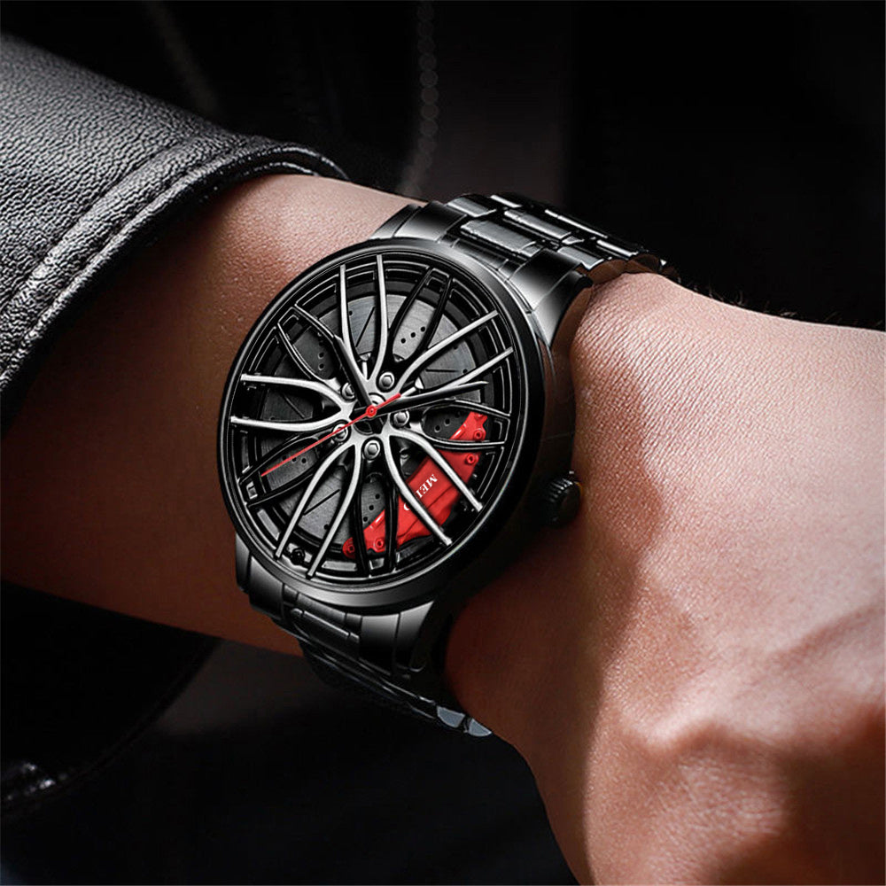 Montre de Sport Automobile Unisexe en Acier Inoxydable – Style Jante de Voiture