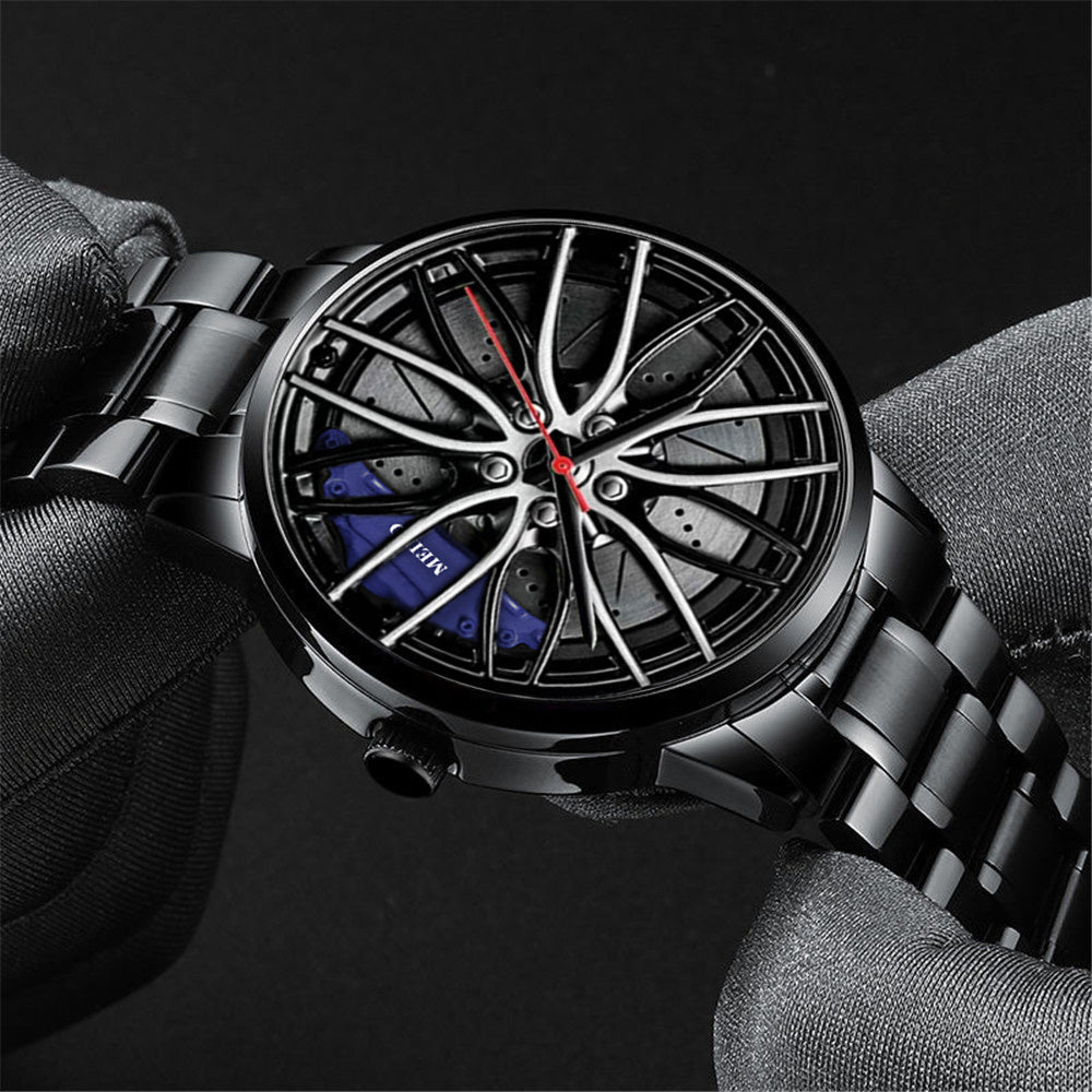 Montre de Sport Automobile Unisexe en Acier Inoxydable – Style Jante de Voiture