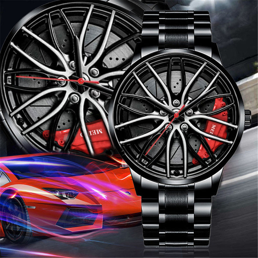 Montre de Sport Automobile Unisexe en Acier Inoxydable – Style Jante de Voiture