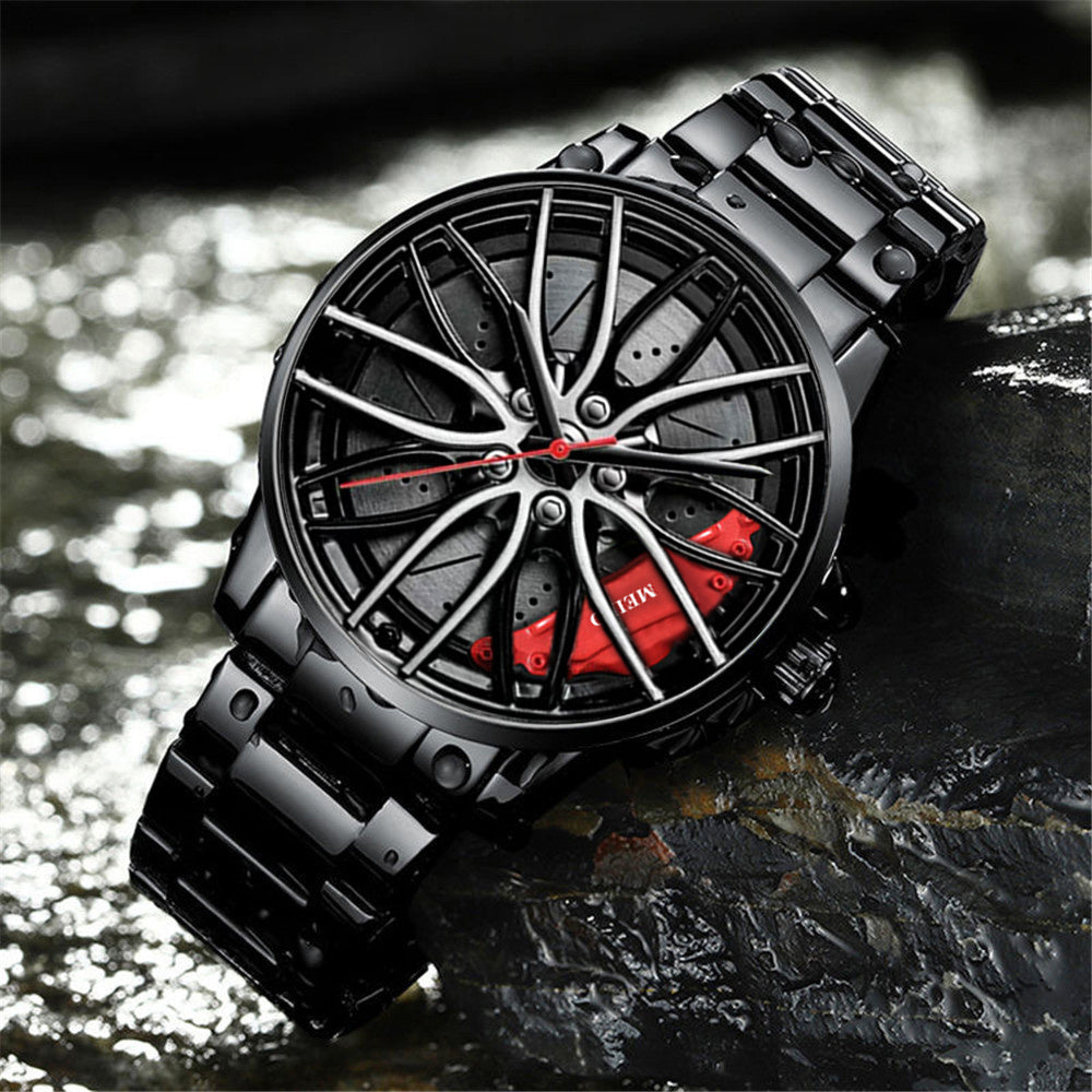 Montre de Sport Automobile Unisexe en Acier Inoxydable – Style Jante de Voiture