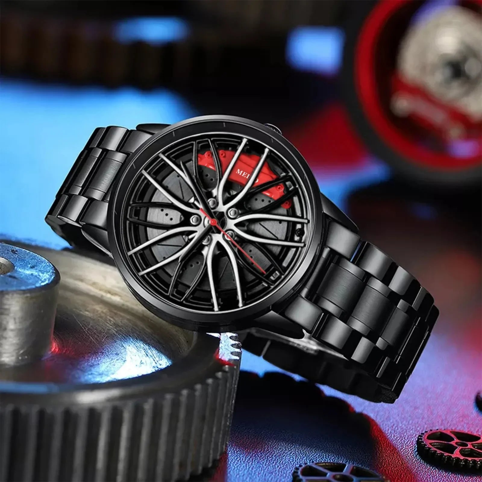 Montre de Sport Automobile Unisexe en Acier Inoxydable – Style Jante de Voiture