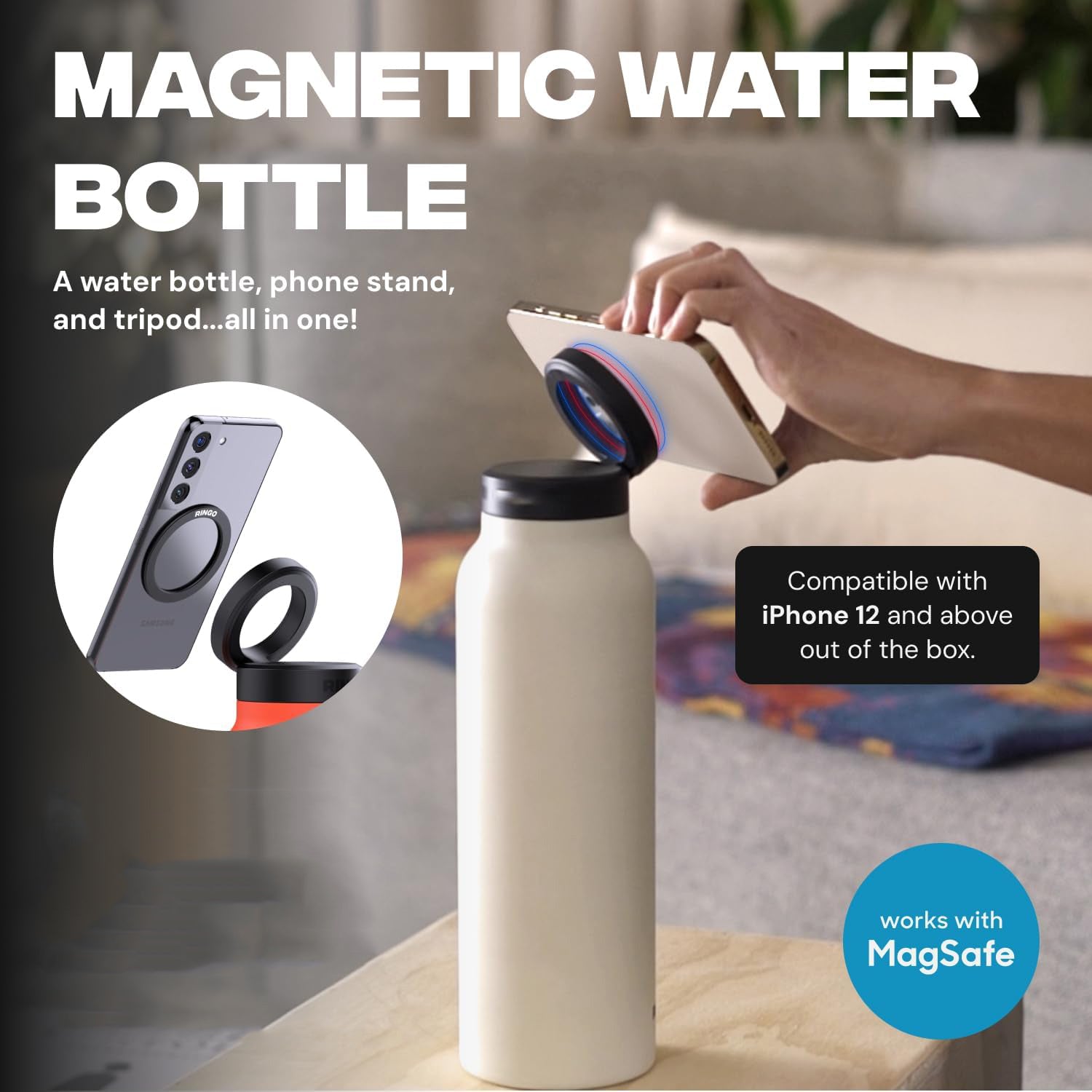 Gourde Multifonction 720 ml – Double Embouchure, Couvercle Magnétique & Support Téléphone